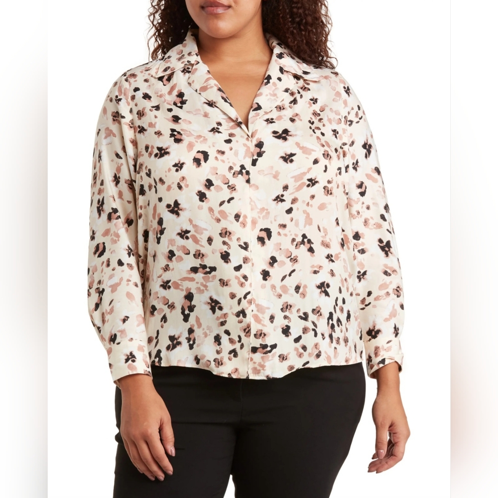 T Tahari Poet Paw Print Flowy Long Sleeve Career Casual Minimalist Top Sz 2X NWT
